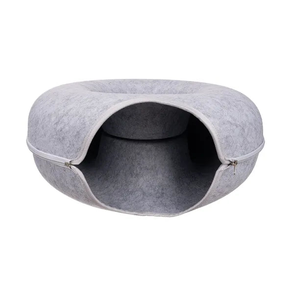 PURLOV szürke filc macskaágy alagút, donut forma 51×20 cm, mosható