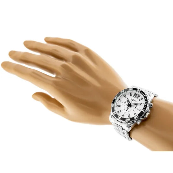 Perfect férfi quartz karóra ezüst fémszíjjal, fehér számlap, 42 mm