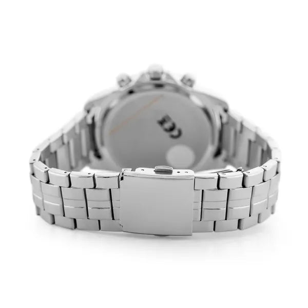 Perfect férfi quartz karóra ezüst fémszíjjal, fehér számlap, 42 mm