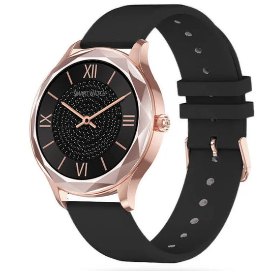 Uniszex okosóra 1,09" TFT HD, vérnyomásmérő, IP67, rosegold tok, fekete szíj