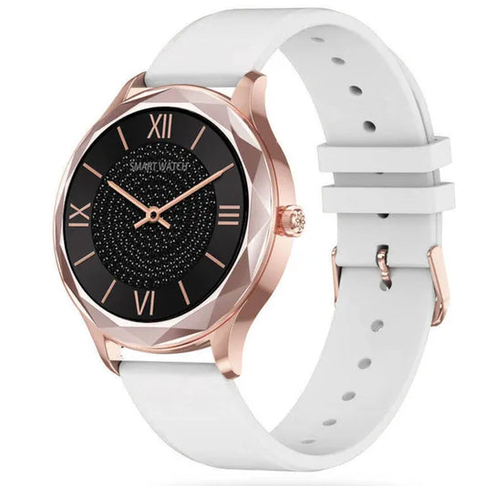Uniszex okosóra 1.09" HD kijelző, pulzus- & vérnyomásmérő, IP67, rosegold/fehér