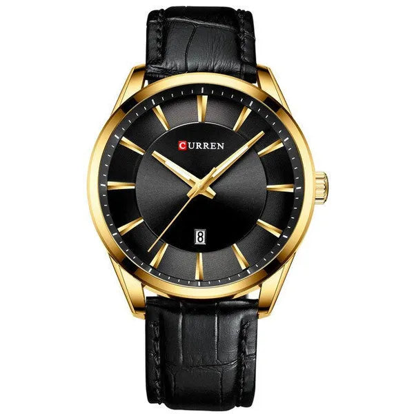 Curren férfi karóra 8365, fekete-arany, bőr szíj, 44 mm, dátum