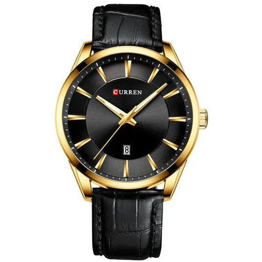 Curren férfi karóra 8365, fekete-arany, bőr szíj, 44 mm, dátum