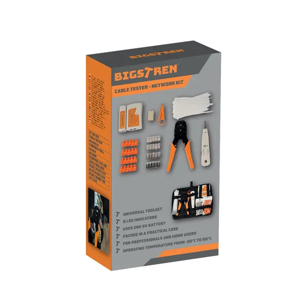 RJ45/RJ11 kábelteszter & krimpelő készlet 145 db, hálózati szerszámkészlet tokban