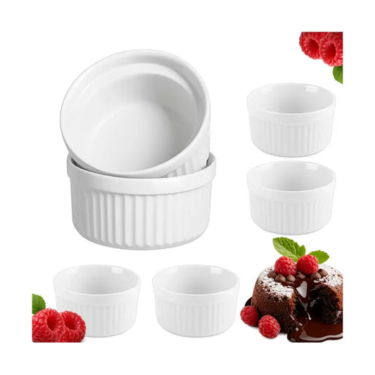 6 darabos fehér kerámia ramekin sütőtálka szett 200 ml