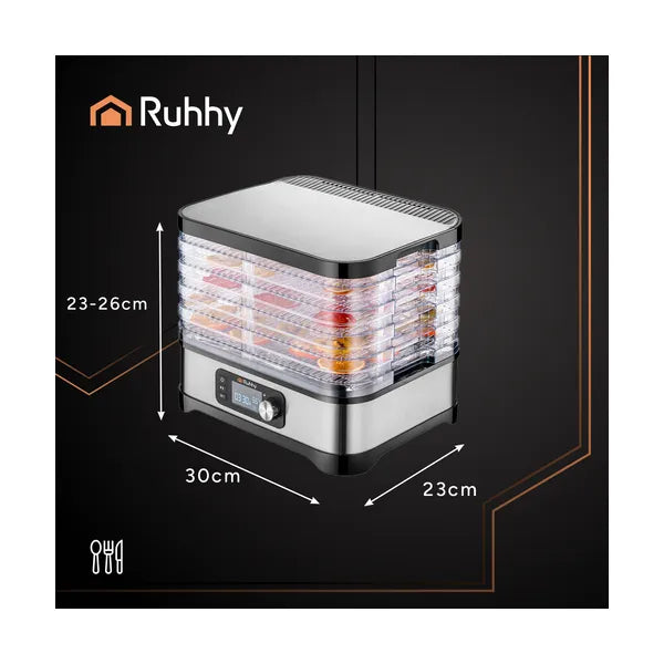 Ruhhy 5 tálcás aszalógép 10 l, 35–70 °C, 400 W, LCD
