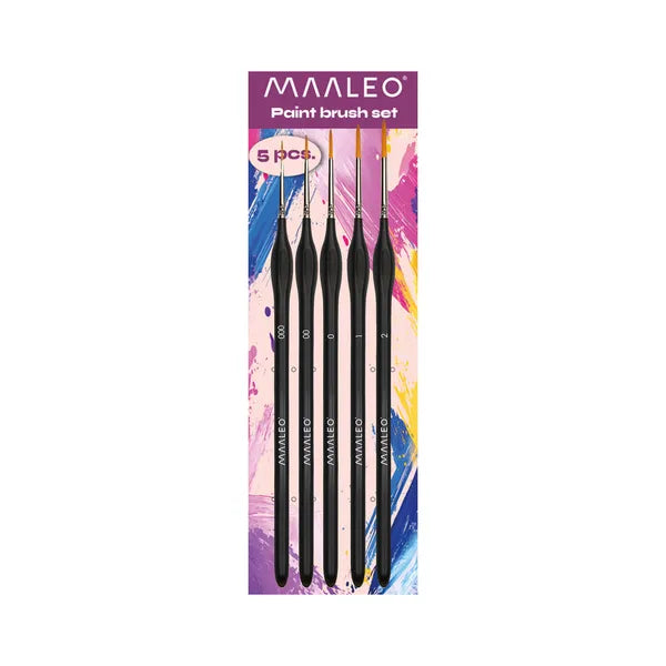 Maaleo 5 db nylon művész ecset állvánnyal, 000-2 méret, nyírfa nyél