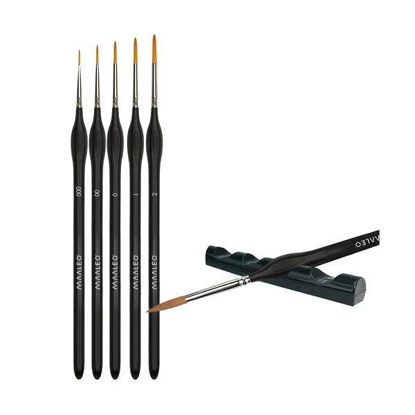 Maaleo 5 db nylon művész ecset állvánnyal, 000-2 méret, nyírfa nyél