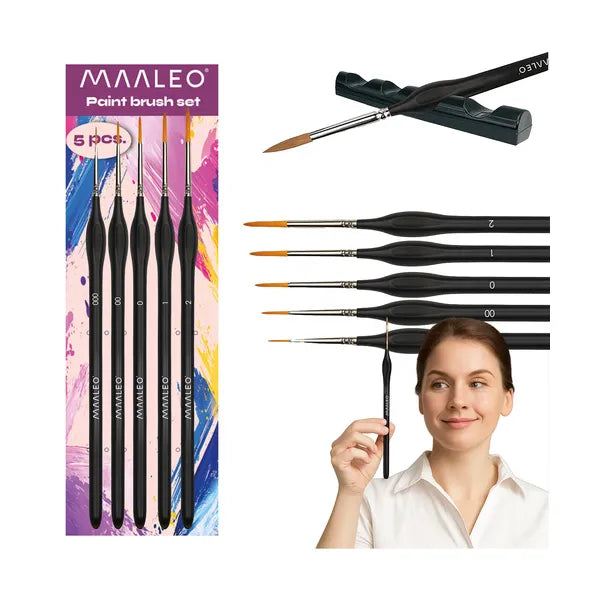 Maaleo 5 db nylon művész ecset állvánnyal, 000-2 méret, nyírfa nyél