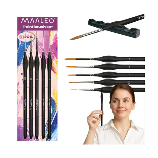 Maaleo 5 db nylon művész ecset állvánnyal, 000-2 méret, nyírfa nyél