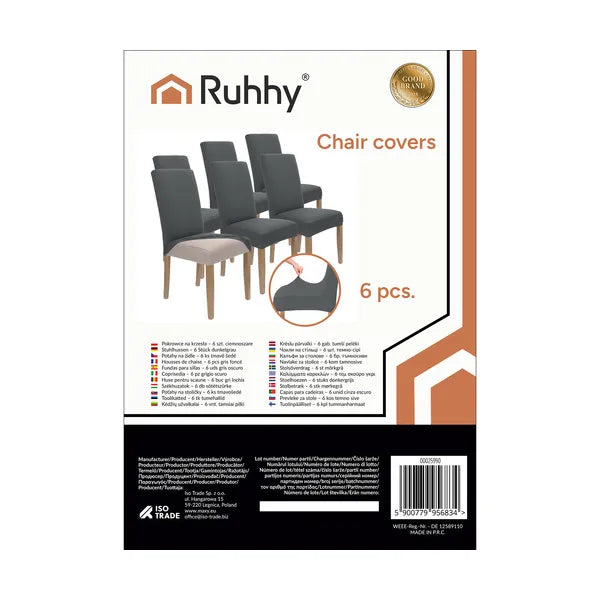 Ruhhy sötétszürke rugalmas bársony székhuzat szett 6 db, 65×40×35 cm