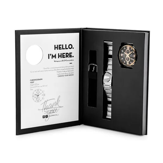 Daniel Klein férfi kronográf ajándékszett 42 mm, ezüst/fekete, cserélhető szíjak
