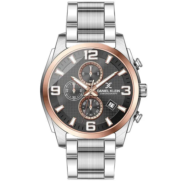 Daniel Klein férfi kronográf ajándékszett 42 mm, ezüst/fekete, cserélhető szíjak