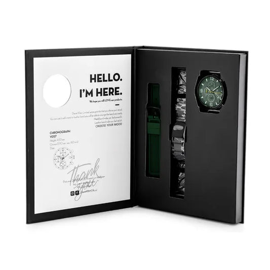 Daniel Klein férfi kronográf karóra ajándékszett, 42 mm, zöld számlap, WR50