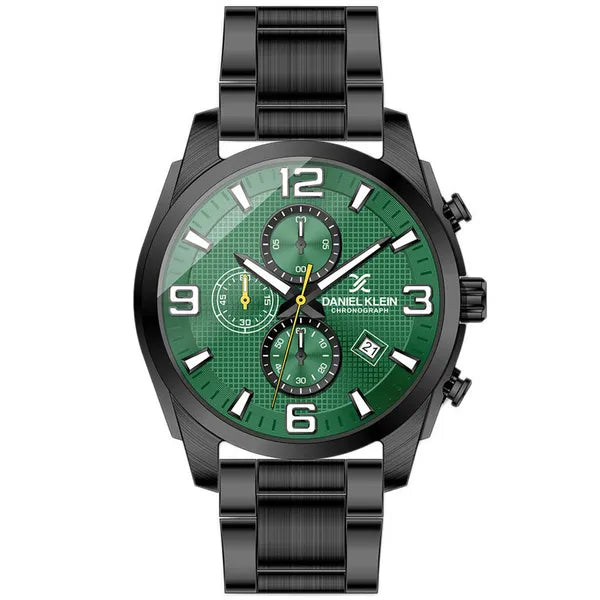 Daniel Klein férfi kronográf karóra ajándékszett, 42 mm, zöld számlap, WR50