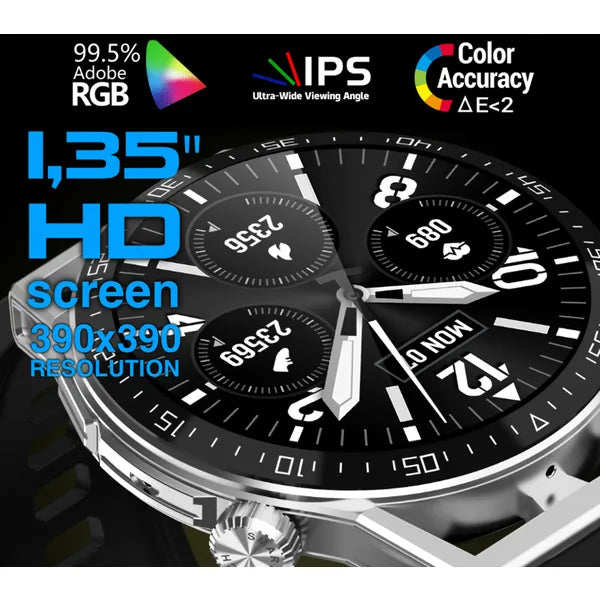 Férfi okosóra 1,35" IPS körkijelző, BT hívás, NFC, IP67, fekete