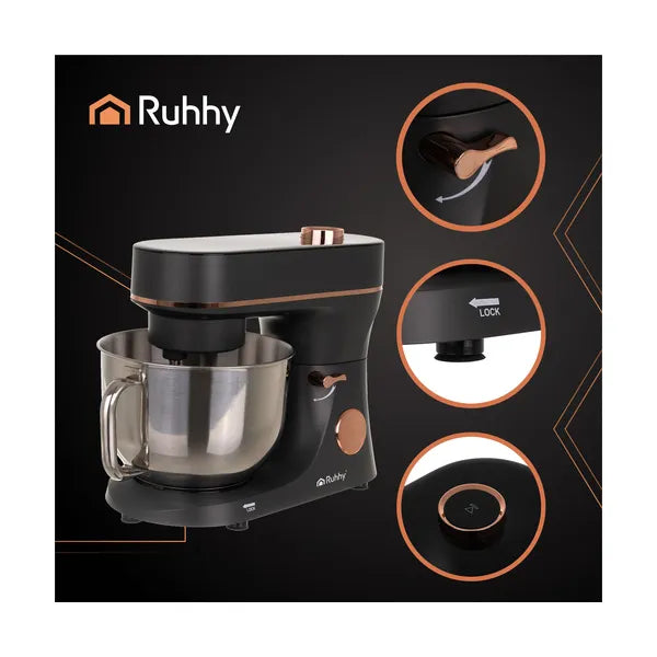 Planetáris mixer melegítő tállal, 6,2 l, 2000 W, 11 fokozat, szürke/arany