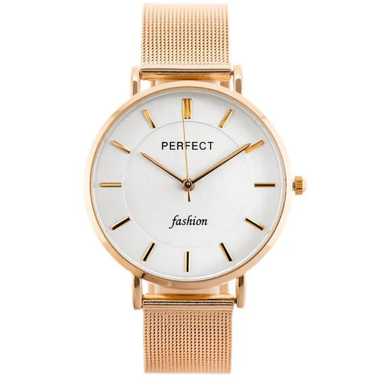 Perfect F352-08 női karóra rosegold fém szíjjal, ezüst számlap, WR30