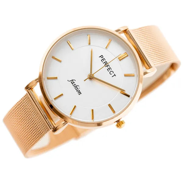 Perfect F352-08 női karóra rosegold fém szíjjal, ezüst számlap, WR30