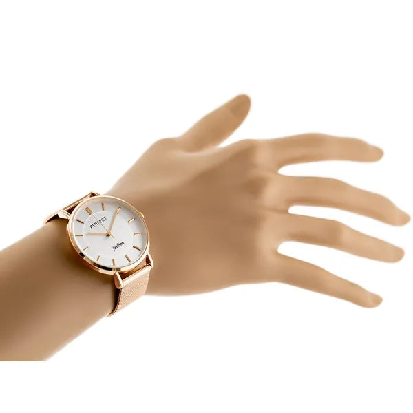 Perfect F352-08 női karóra rosegold fém szíjjal, ezüst számlap, WR30
