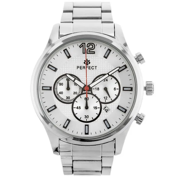 Férfi kronográf karóra Miyota kvarc, 44 mm, ezüst acél szíj + díszdoboz