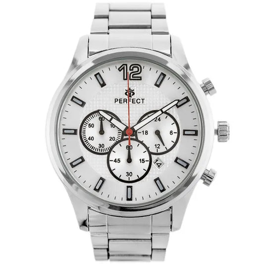 Férfi kronográf karóra Miyota kvarc, 44 mm, ezüst acél szíj + díszdoboz