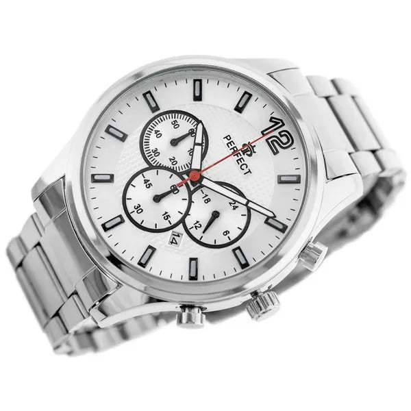 Férfi kronográf karóra Miyota kvarc, 44 mm, ezüst acél szíj + díszdoboz