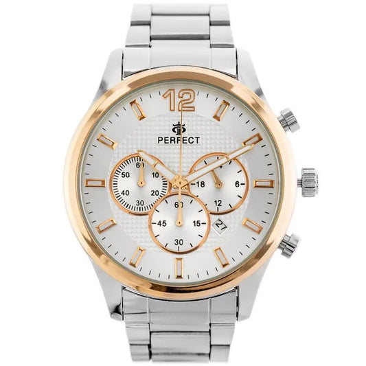 Perfect CH01M férfi kronográf karóra, ezüst nemesacél, 44 mm, díszdobozzal