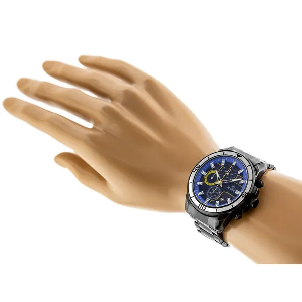 Perfect CH02M férfi kronográf karóra, fekete fém szíj, kék 46 mm