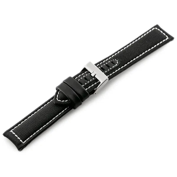 Prémium fekete–fehér bőr óraszíj 26 mm szélességű ezüstcsattal