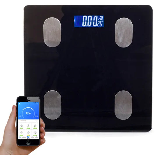 Intelligens bluetooth fürdőszobai testanalízis mérleg, edzett üveg, 180 kg