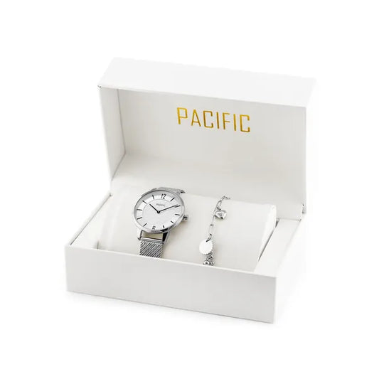 Pacific női ezüst kvarc karóra ajándékszett 38 mm, fém szíj, MIYOTA