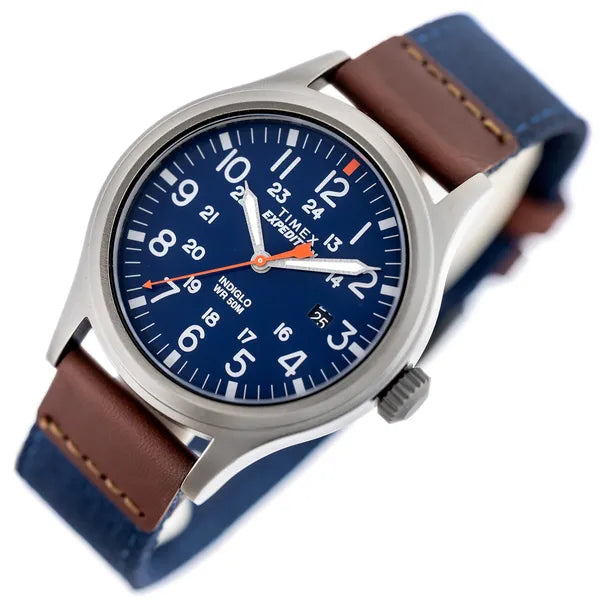 Timex Expedition férfi karóra, WR50, bőr szíj, kék számlap, quartz