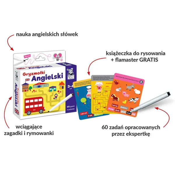 Angol nyelvtanuló törölhető feladatkártya készlet, 30 kétoldalas lap, 3-6 év