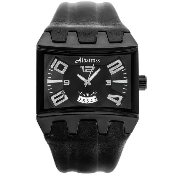 Albatross fekete férfi karóra, bőr szíj, 42 mm WR30