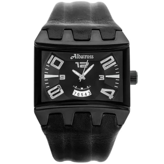 Albatross fekete férfi karóra, bőr szíj, 42 mm WR30