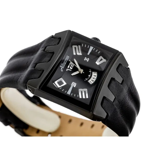 Albatross fekete férfi karóra, bőr szíj, 42 mm WR30