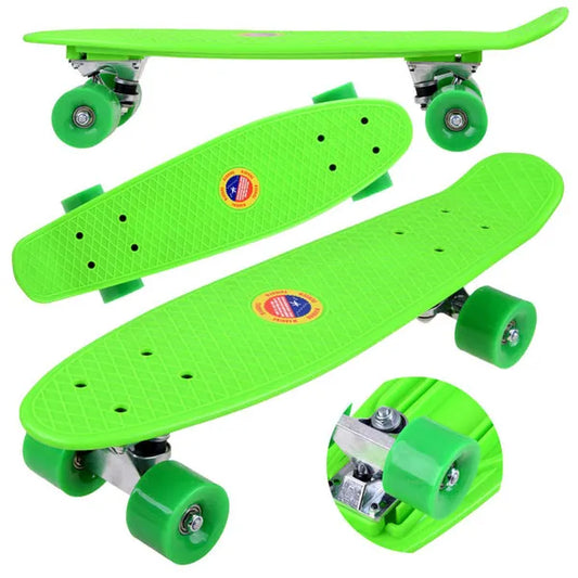 Színes műanyag fishboard gördeszka, 55x14,5 cm, PU kerekek, 50 kg