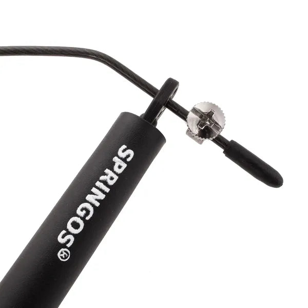 Acél sodronyos ugrókötél, 3 m, állítható, csapágyas, fekete
