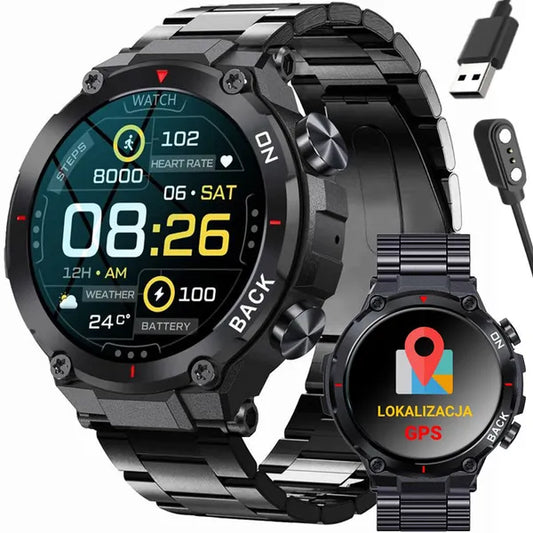 Gravity GT8-2 férfi GPS okosóra 1.32” IPS kijelzővel acélszíjjal IP67