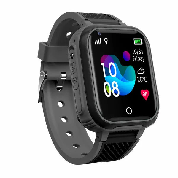 Gyerek okosóra GPS-szel, 4G SIM-es, IP67 vízálló, 1,32" kijelző, fekete