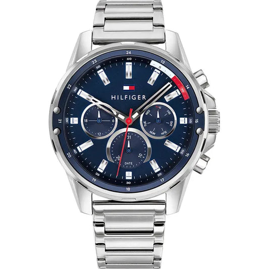 Tommy Hilfiger Mason férfi karóra, acél szíj, 46 mm, WR30, kék számlap