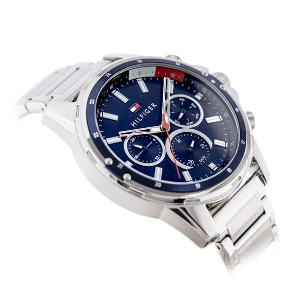 Tommy Hilfiger Mason férfi karóra, acél szíj, 46 mm, WR30, kék számlap