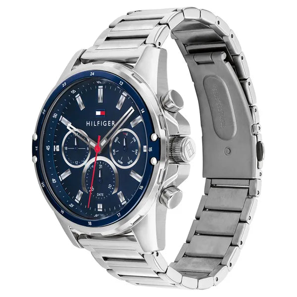 Tommy Hilfiger Mason férfi karóra, acél szíj, 46 mm, WR30, kék számlap