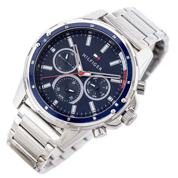 Tommy Hilfiger Mason férfi karóra, acél szíj, 46 mm, WR30, kék számlap