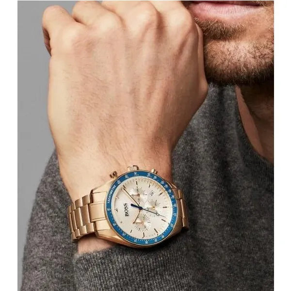 Hugo Boss Trophy 44 mm aranyszínű rozsdamentes acél férfi kronográf karóra