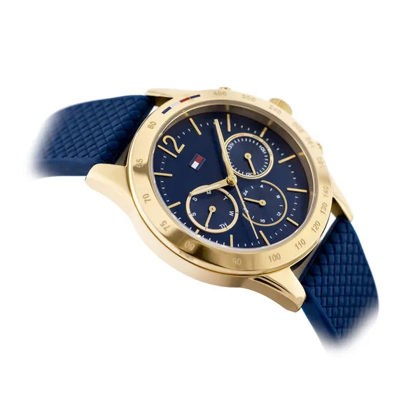 Tommy Hilfiger Haven női karóra 40 mm, arany tok, kék szilikon szíj