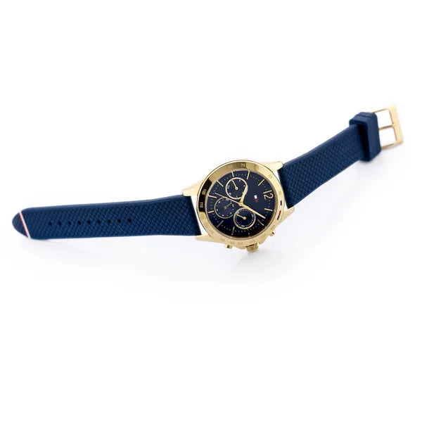 Tommy Hilfiger Haven női karóra 40 mm, arany tok, kék szilikon szíj
