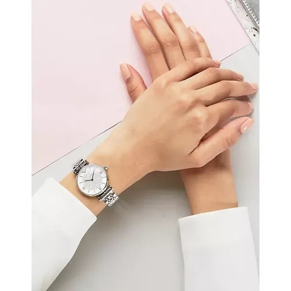 Emporio Armani Gianni T-Bar női karóra, 32 mm, ezüst acél, WR30