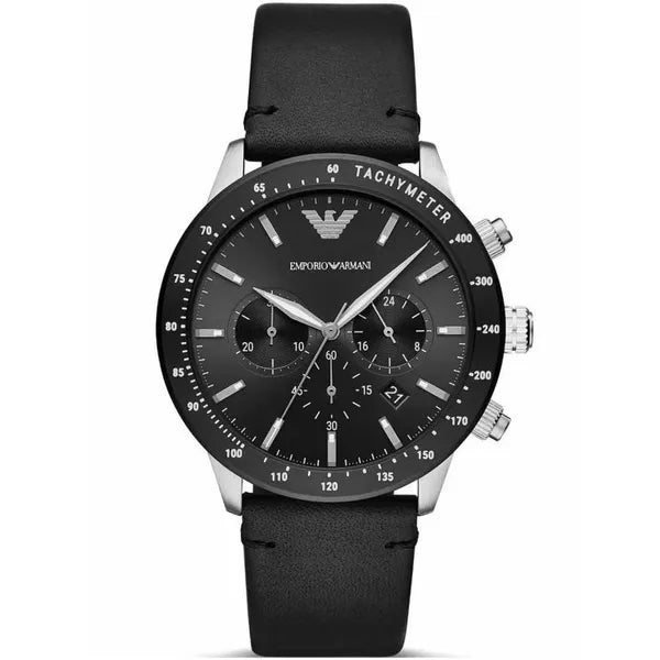 Emporio Armani AR11243 Mario férfi kvarc karóra, 43 mm, fekete bőrszíj